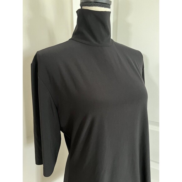 Norman Kamali Black Short Sleeve Mock Neck Blouse Sz XL EUC - Picture 2 of 8